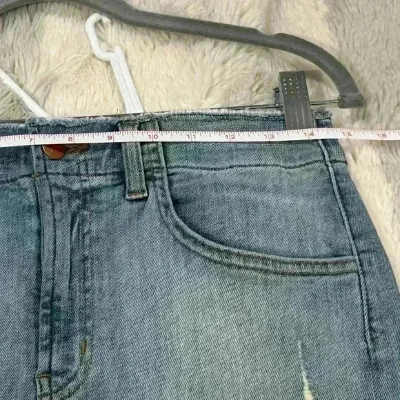 J Brand | Distressed Frayed Hem Blue Jean Medium to dark Wash Mini Skirt Sz 27 4 - Picture 5 of 7